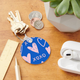 XOXO Hearts Keychain – Cute Blue & Pink Key Ring キーホルダー