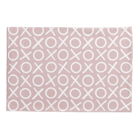 XOXO Hugs & Kisses Dusty Pink Cute Modern Pattern 枕カバー (裏面)