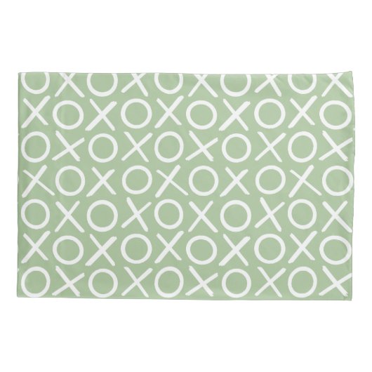 XOXO Hugs & Kisses Green Cute Modern Pattern 枕カバー (裏面)