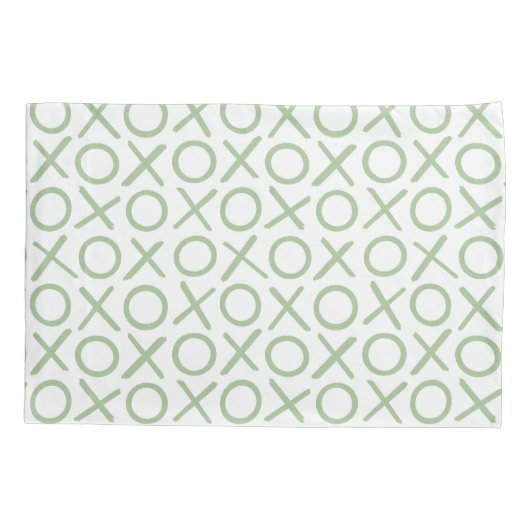 XOXO Hugs & Kisses Green White Modern Pattern 枕カバー (裏面)