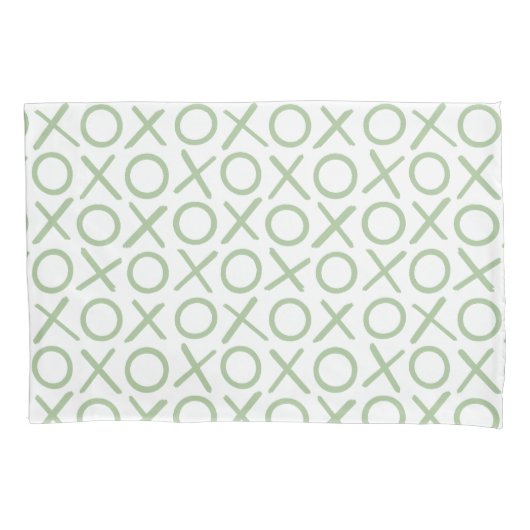 XOXO Hugs & Kisses Green White Modern Pattern 枕カバー (正面)