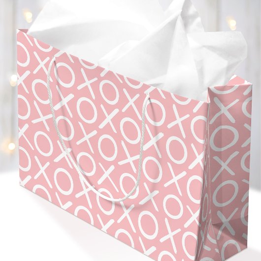 XOXO Hugs & Kisses Pastel Pink Brush Script ラージペーパーバッグ