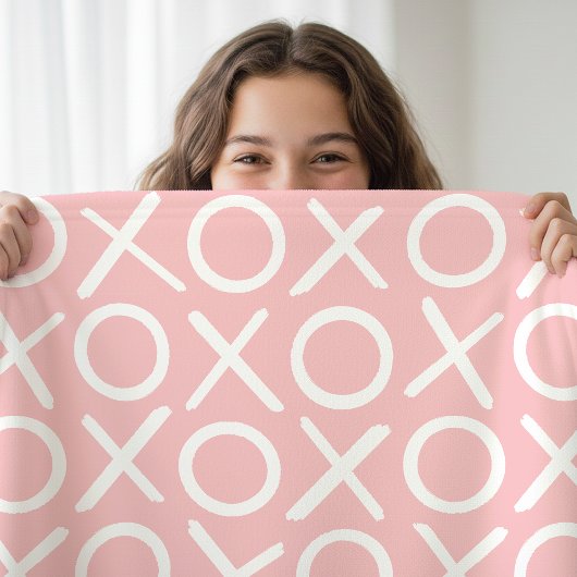 XOXO Hugs & Kisses Pastel Pink Modern Pattern フリースブランケット
