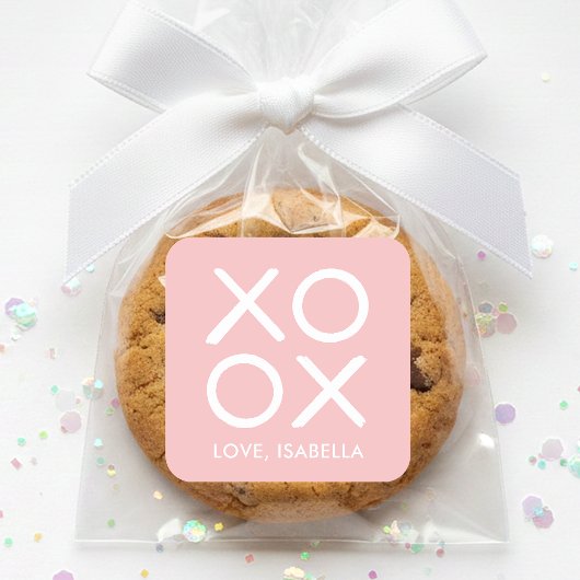 XOXO Hugs & Kisses Pink Cute Valentine's Day スクエアシール