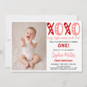XOXO Hugs & Kisses Valentine's Day 1st Birthday 招待状 (正面)