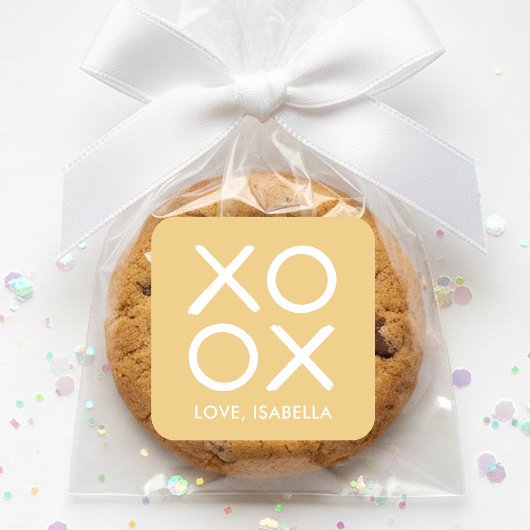 XOXO Hugs & Kisses Yellow Cute Valentine's Day スクエアシール