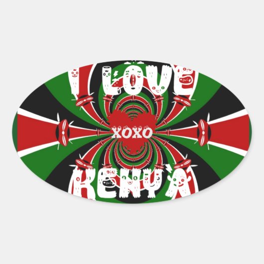 XOXO I Love Kenya Hakuna Matata Gives 楕円形シール (正面)