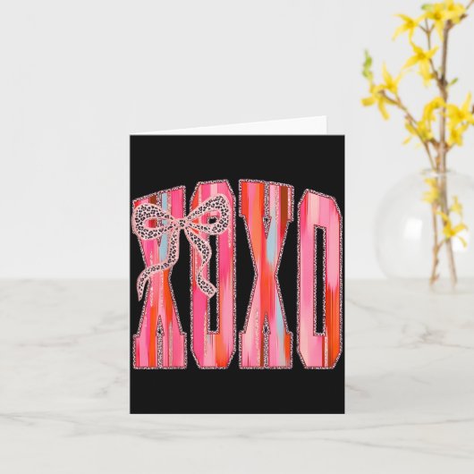Xoxo Leopard Bow Funny Valentine's Day Coquette Nk カード (黄色い花)