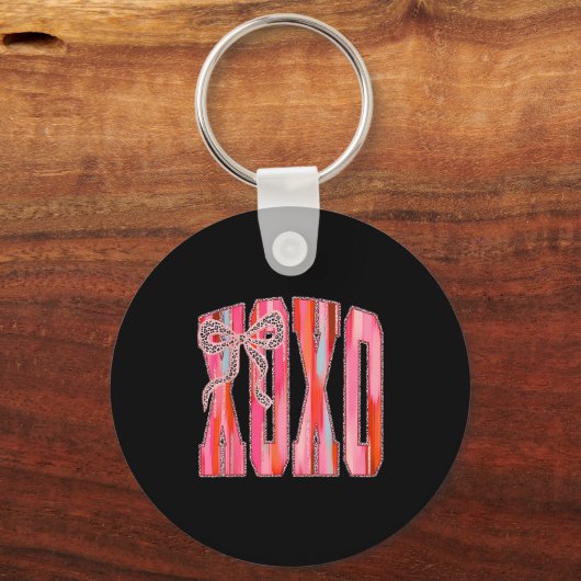 Xoxo Leopard Bow Funny Valentine's Day Coquette Nk キーホルダー (正面)
