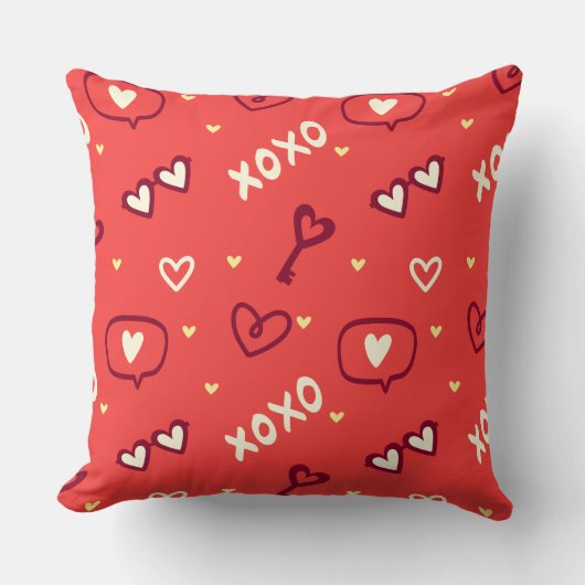 XOXO Love Doodle Valentine’s Throw Pillow クッション (正面)
