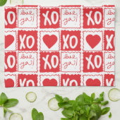 XOXO Love Heart Valentines Red White キッチンタオル (折り畳み)