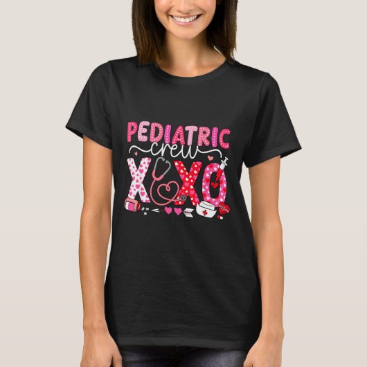 Xoxo Nurse Pediatric Crew Nurse Valentine Leopard  Tシャツ (正面)