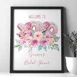 XOXO Pink Cookies Pretty Floral Welcome ポスター<br><div class="desc">Pretty watercolor floral Welcome Sign with XOXO pink cookies nestled in an arrangement of flower blooms and greenery. Design features cute handwritten lettering and elegant script and the template is easy for you to personalize. A sweet design for spring or summer and perfect for a Valentines themed bridal shower, baby...</div>