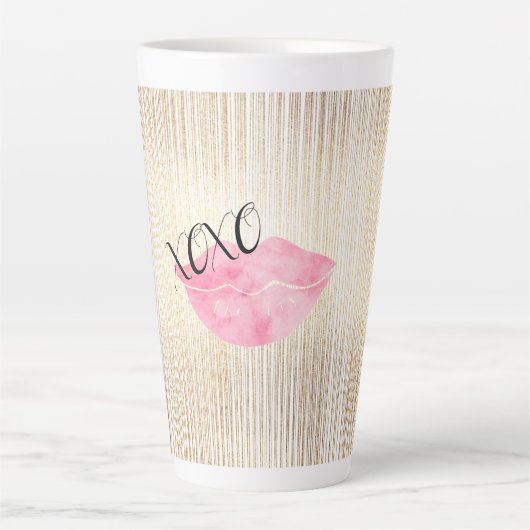 XOXO Pink Watercolor Lips カフェラテマグ (正面)