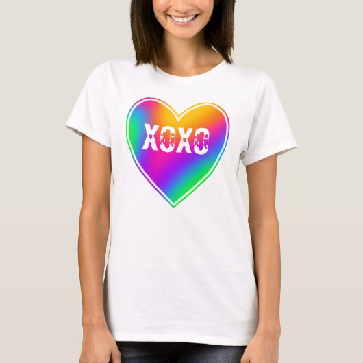 XOXO Rainbow Heart Women's T-Shirt Tシャツ (正面)