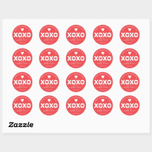 XOXO Red Valentine's Day Personalized Name ラウンドシール (シート)