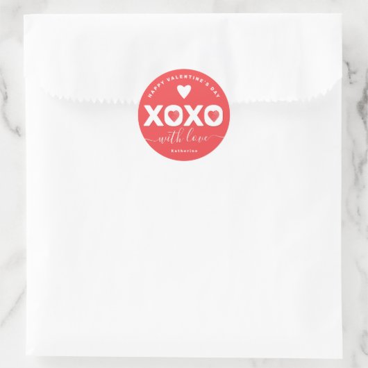 XOXO Red Valentine's Day Personalized Name ラウンドシール (バッグ)