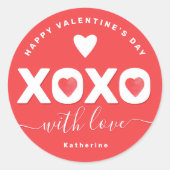 XOXO Red Valentine's Day Personalized Name ラウンドシール (正面)