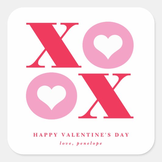 xoxo square valentineの日のステッカー スクエアシール (正面)