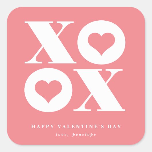 xoxo square valentineの日のステッカー スクエアシール (正面)