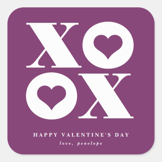 xoxo square valentineの日のステッカー スクエアシール (正面)