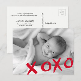 XOXO Valentine's Birth Announcementベビー写真 案内ポストカード