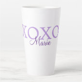 Xoxo valentine's day名前パープルパステルminimaを追加 カフェラテマグ (正面)