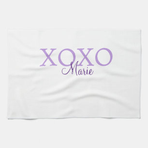 Xoxo valentine's day名前パープルパステルminimaを追加 キッチンタオル