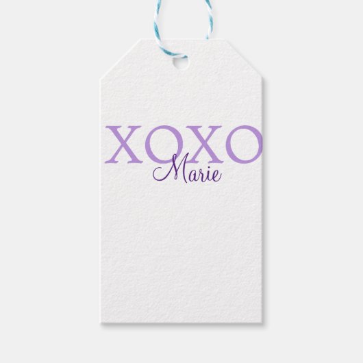 Xoxo valentine's day名前パープルパステルminimaを追加 ギフトタグ (正面)