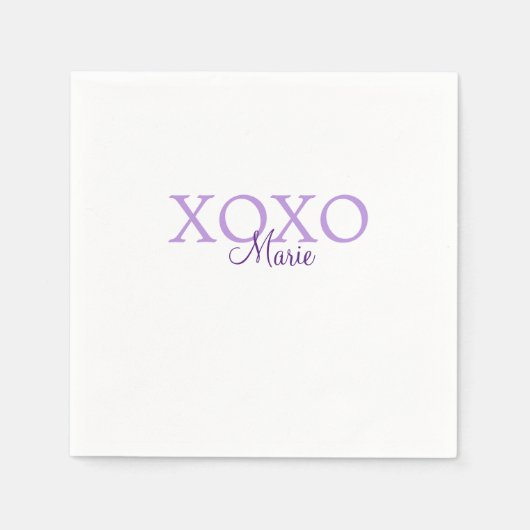 Xoxo valentine's day名前パープルパステルminimaを追加 スタンダードカクテルナプキン (正面)