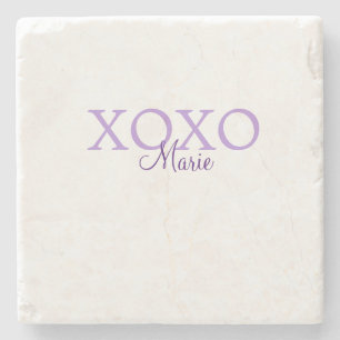 Xoxo valentine's day名前パープルパステルminimaを追加 ストーンコースター