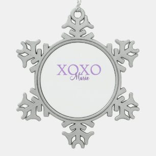 Xoxo valentine's day名前パープルパステルminimaを追加 スノーフレークピューターオーナメント