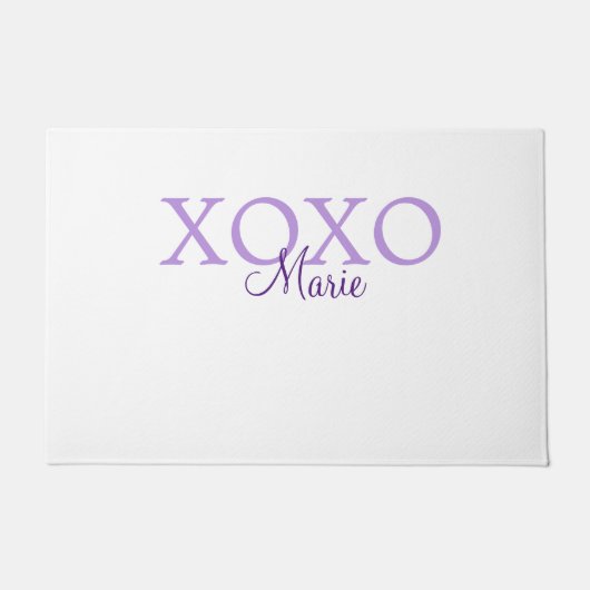 Xoxo valentine's day名前パープルパステルminimaを追加 ドアマット (正面)
