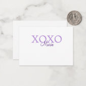 Xoxo valentine's day名前パープルパステルminimaを追加 ノートカード (正面/裏面インサイチュ)