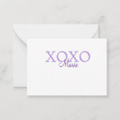 Xoxo valentine's day名前パープルパステルminimaを追加 ノートカード (裏面)