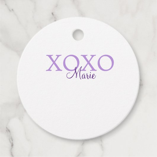 Xoxo valentine's day名前パープルパステルminimaを追加 フェイバータグ (正面)