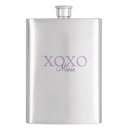 Xoxo valentine's day名前パープルパステルminimaを追加 フラスク (正面)
