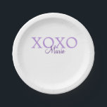 Xoxo valentine's day名前パープルパステルminimaを追加 ペーパープレート<br><div class="desc">美しいデザイン</div>
