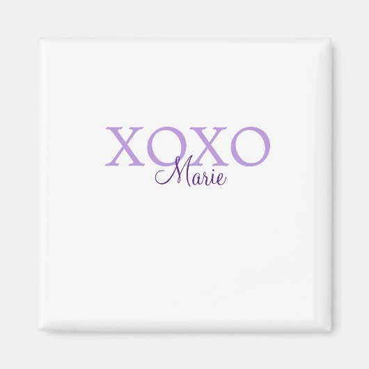 Xoxo valentine's day名前パープルパステルminimaを追加 マグネット (正面)