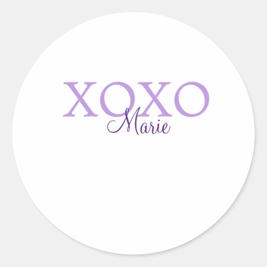 Xoxo valentine's day名前パープルパステルminimaを追加 ラウンドシール (正面)