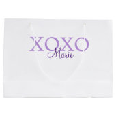 Xoxo valentine's day名前パープルパステルminimaを追加 ラージペーパーバッグ (裏面)
