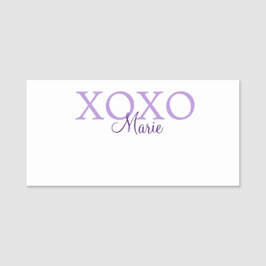 Xoxo valentine's day名前パープルパステルminimaを追加 名札 (正面)