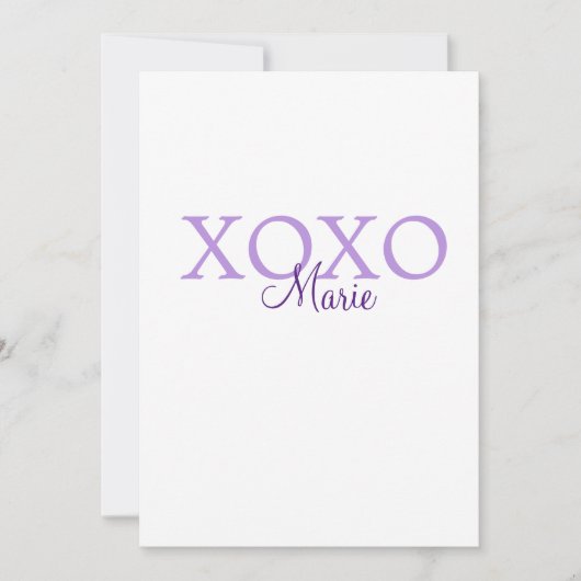 Xoxo valentine's day名前パープルパステルminimaを追加 招待状 (正面)
