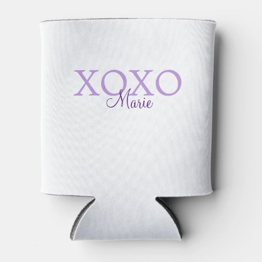 Xoxo valentine's day名前パープルパステルminimaを追加 缶クーラー (正面)
