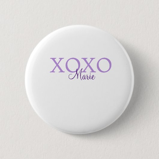 Xoxo valentine's day名前パープルパステルminimaを追加 缶バッジ (正面)