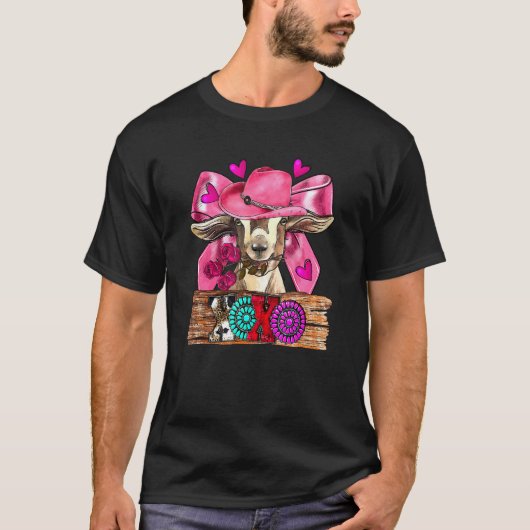 Xoxo Valentines Day Goat Farm Animal Pink Bow Hear Tシャツ (正面)