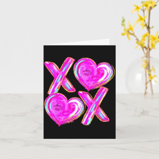 Xoxo Valentines Day Love Funny Coquette Bow Checke カード (黄色い花)