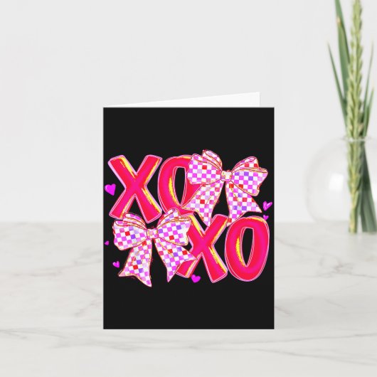 Xoxo Valentines Day Love Funny Coquette Bow Checke カード (正面)