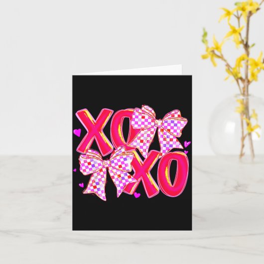 Xoxo Valentines Day Love Funny Coquette Bow Checke カード (黄色い花)