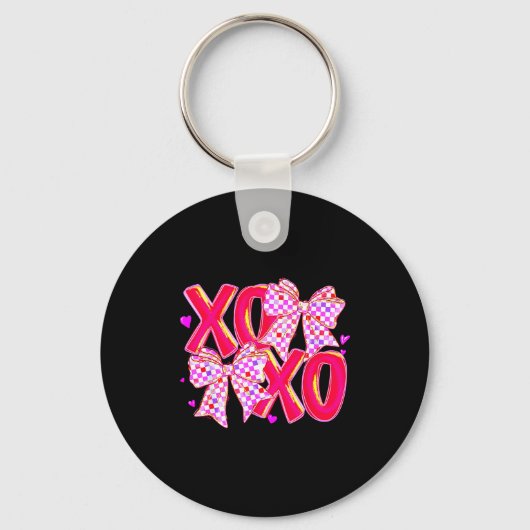 Xoxo Valentines Day Love Funny Coquette Bow Checke キーホルダー (正面)